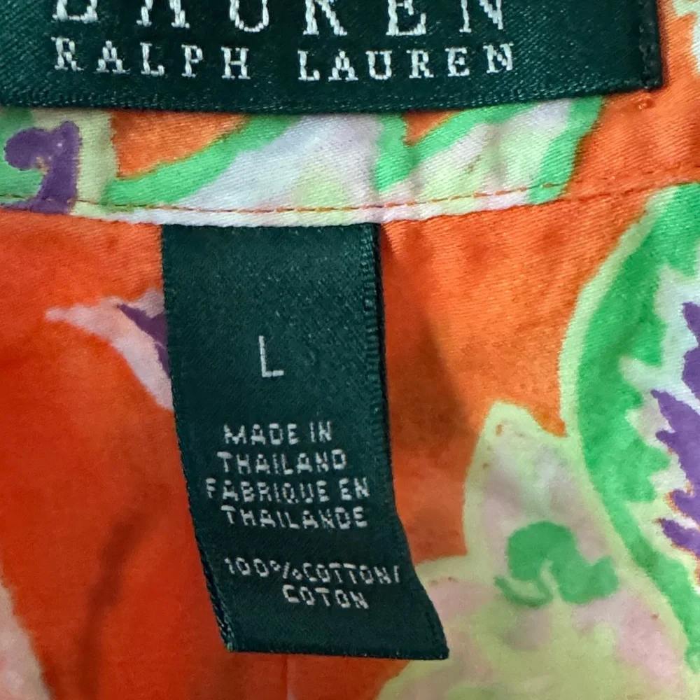 Lauren Ralph Lauren Orange Paisley Silk Button-Front Blouse - Picture 3 of 6